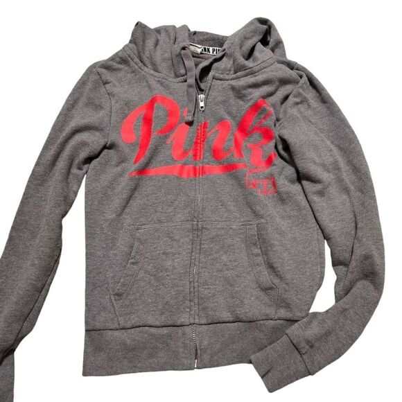 Victoria's Secret PINK Gray Full-zip Hoodie with Hot Pink Lettering Women's  XS - Picture 1 of 5